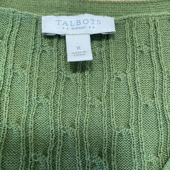Talbots Plus Size X Green Cotton Cable Knit Sweater Olive Green Lightweight EUC - Picture 3 of 4